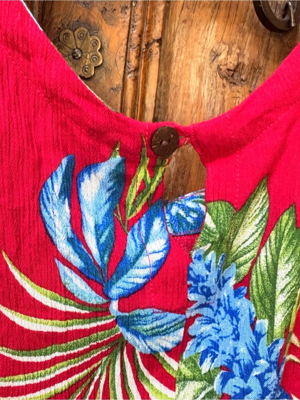 Hibiscus Collection Hawaii Tropical Rayon Dress Red Blue Floral One Size OS - Picture 7 of 7
